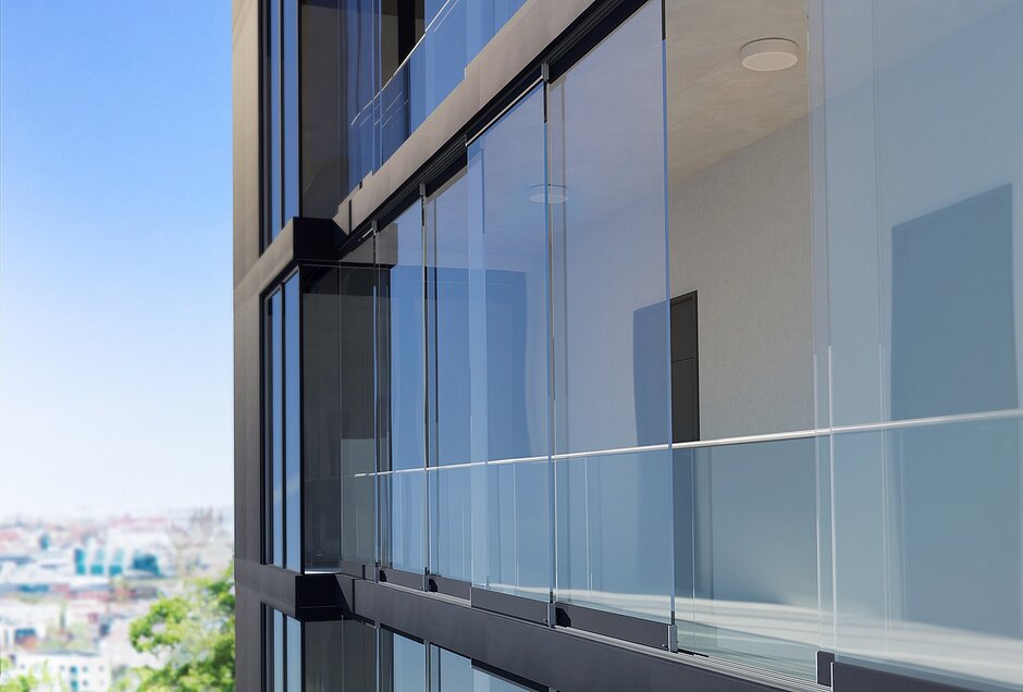 Das Schiebe-System SL 23 von Solarlux an einer Fassade.